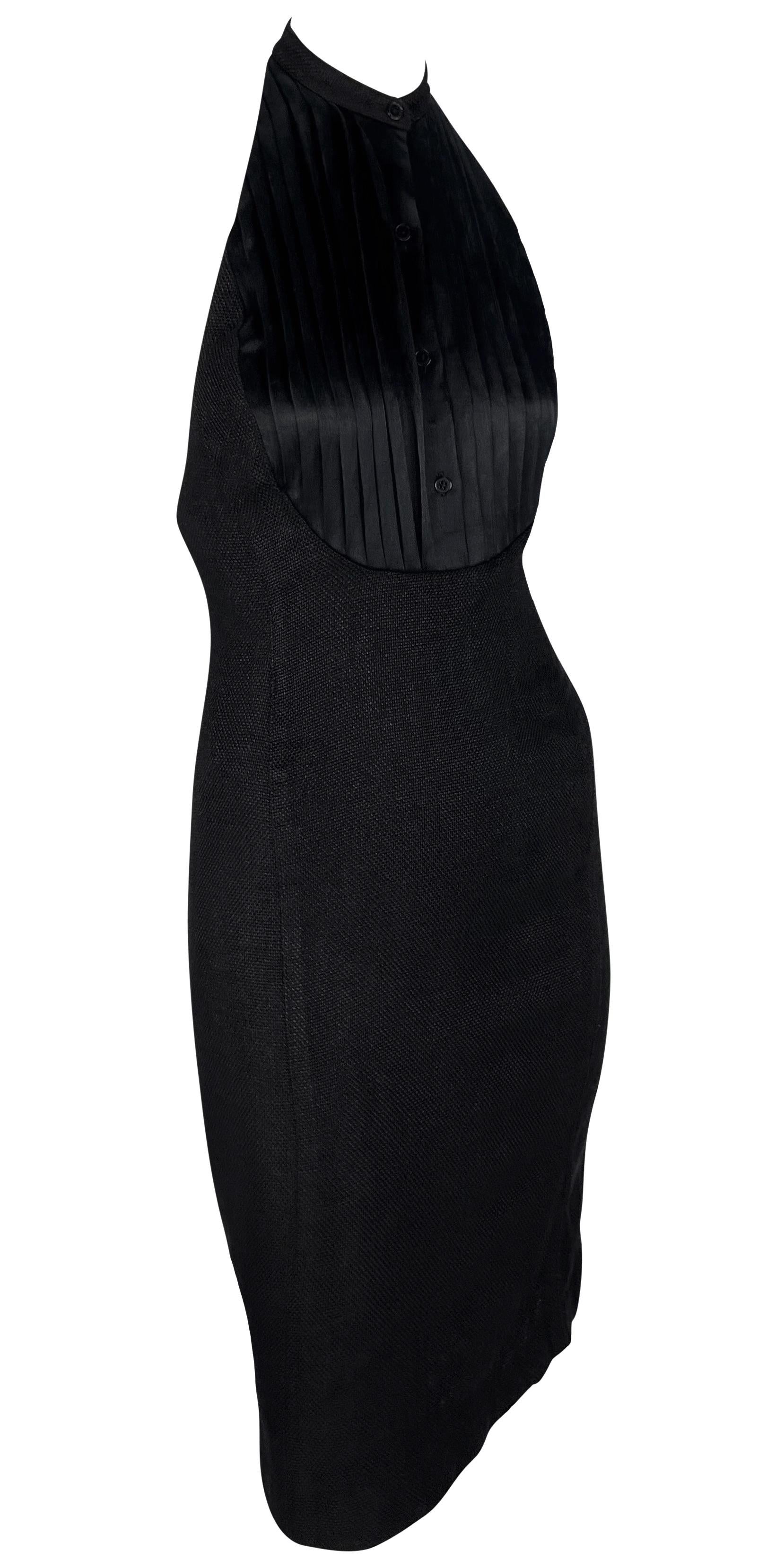 S/S 2007 Ralph Lauren Runway Black Linen Button Up Backless Halter Dress For Sale 6