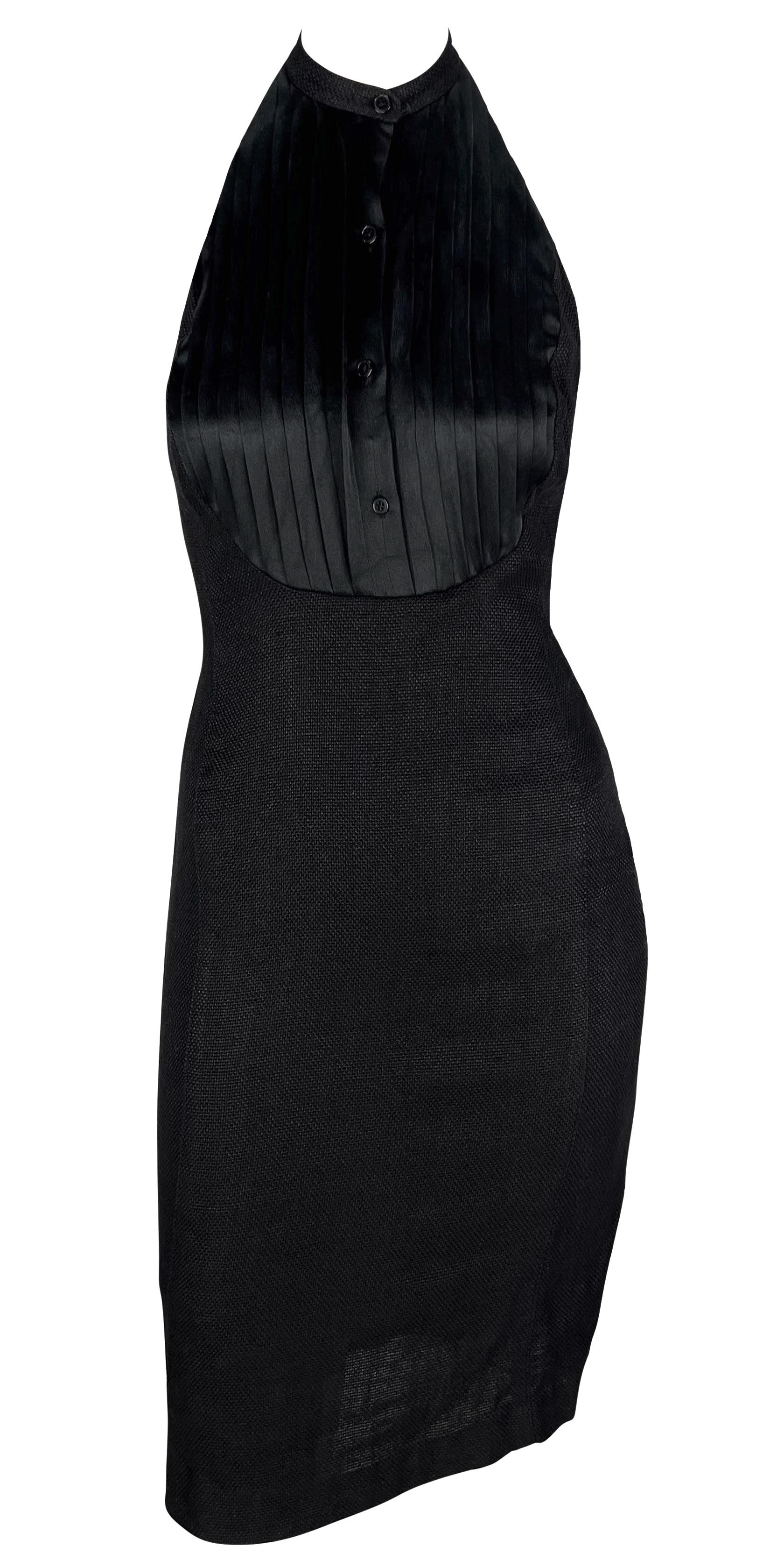 Women's S/S 2007 Ralph Lauren Runway Black Linen Button Up Backless Halter Dress For Sale