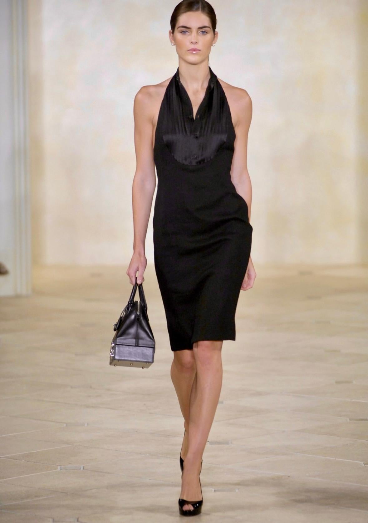 S/S 2007 Ralph Lauren Runway Black Linen Button Up Backless Halter Dress For Sale 1