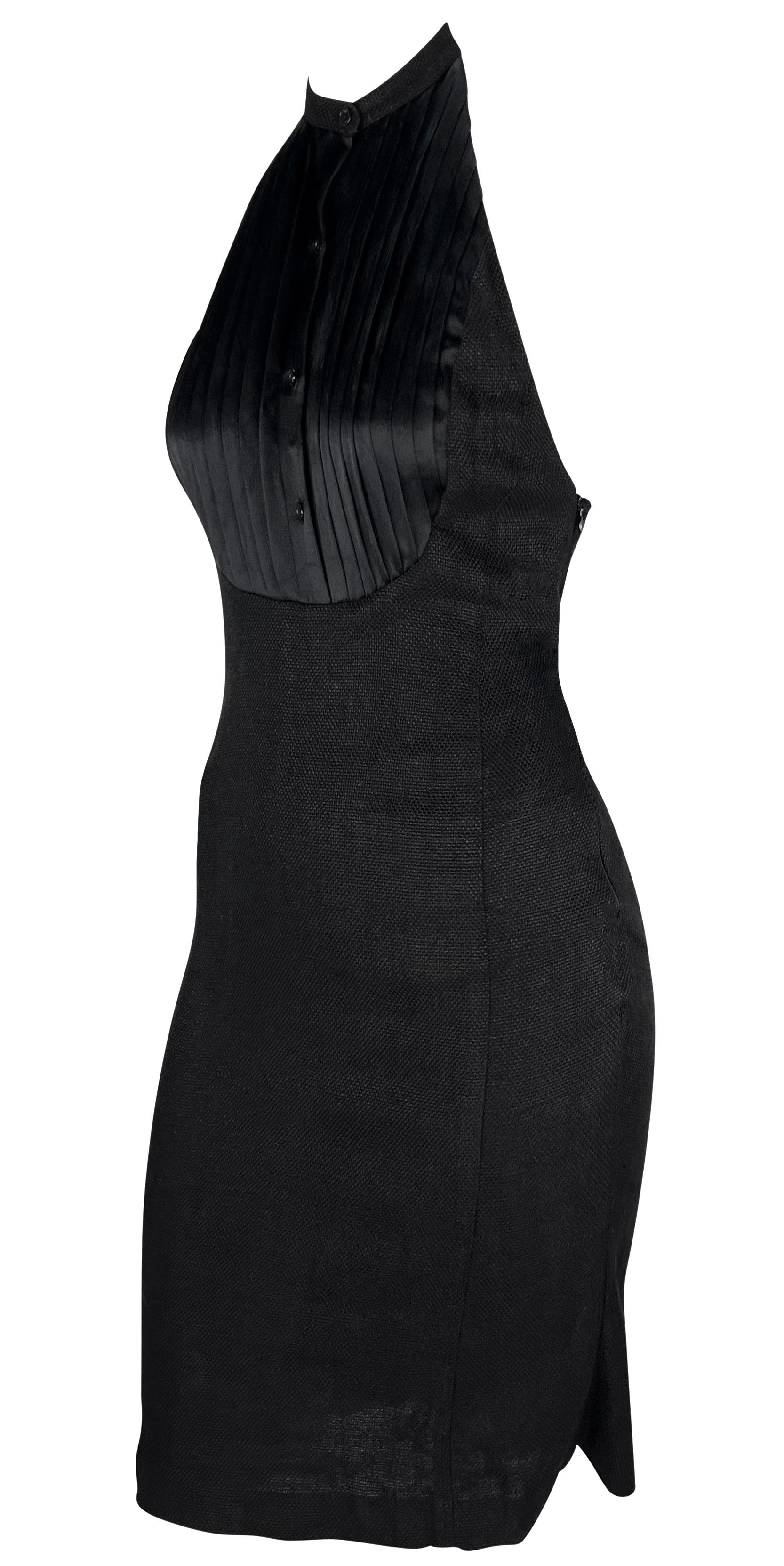 S/S 2007 Ralph Lauren Runway Black Linen Button Up Backless Halter Dress For Sale 2