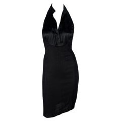 Vintage S/S 2007 Ralph Lauren Runway Black Linen Button Up Backless Halter Dress