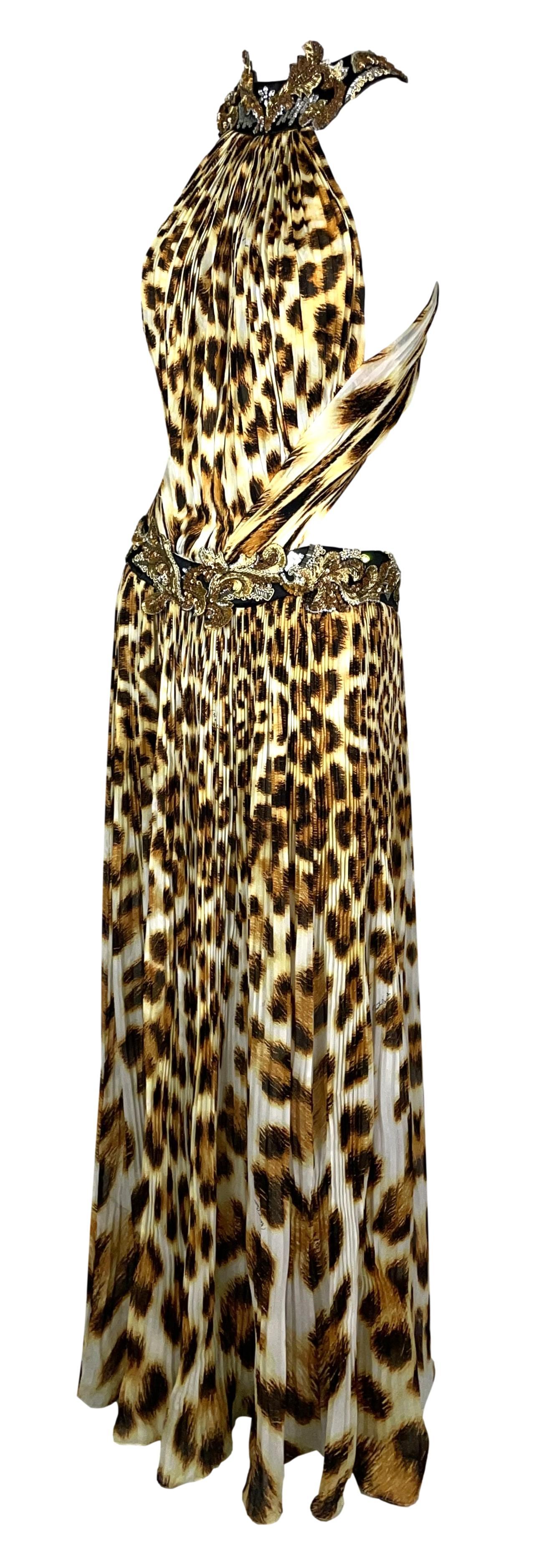S/S 2007 Roberto Cavalli Runway Backless Embellished Silk Leopard Gown Dress In Fair Condition In Yukon, OK
