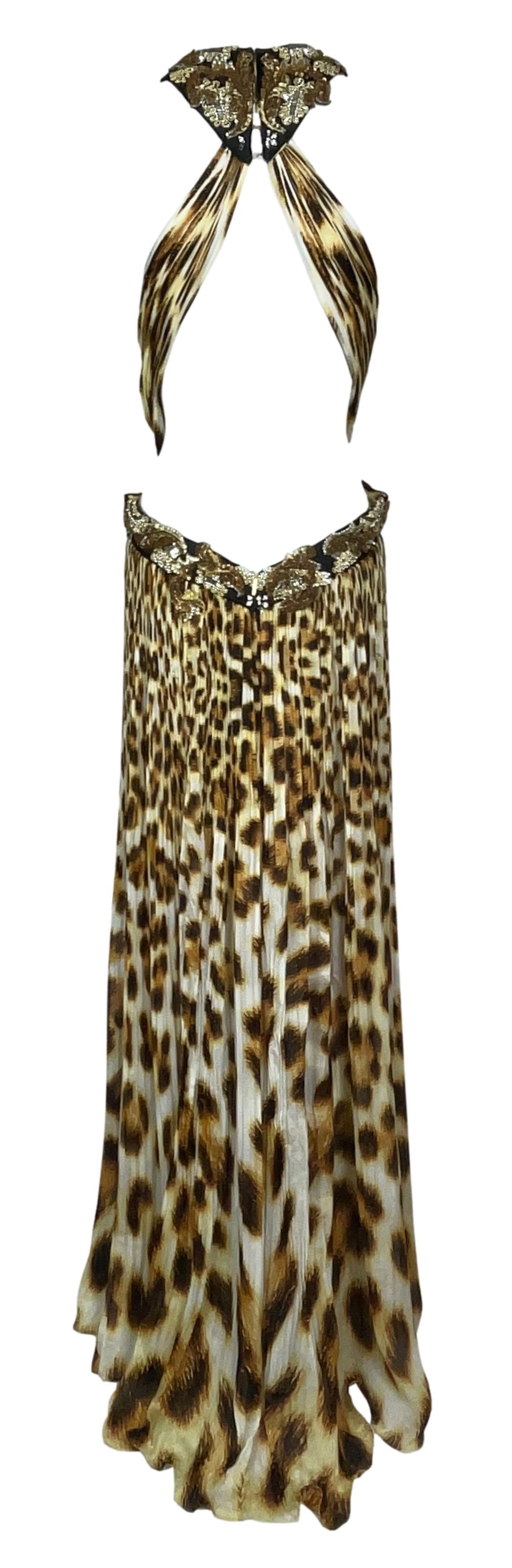 Women's S/S 2007 Roberto Cavalli Runway Backless Embellished Silk Leopard Gown Dress