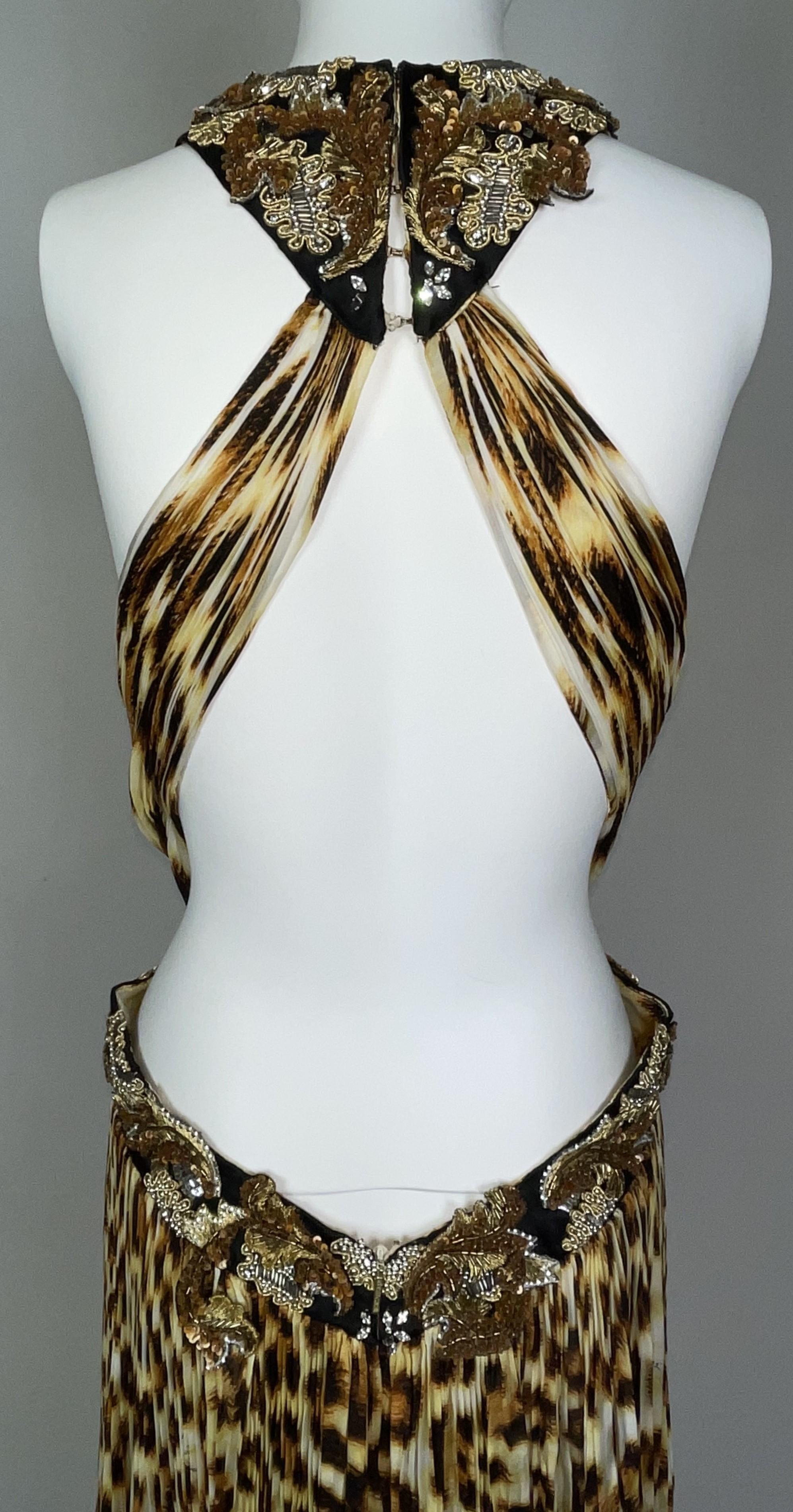 S/S 2007 Roberto Cavalli Runway Backless Embellished Silk Leopard Gown Dress 1