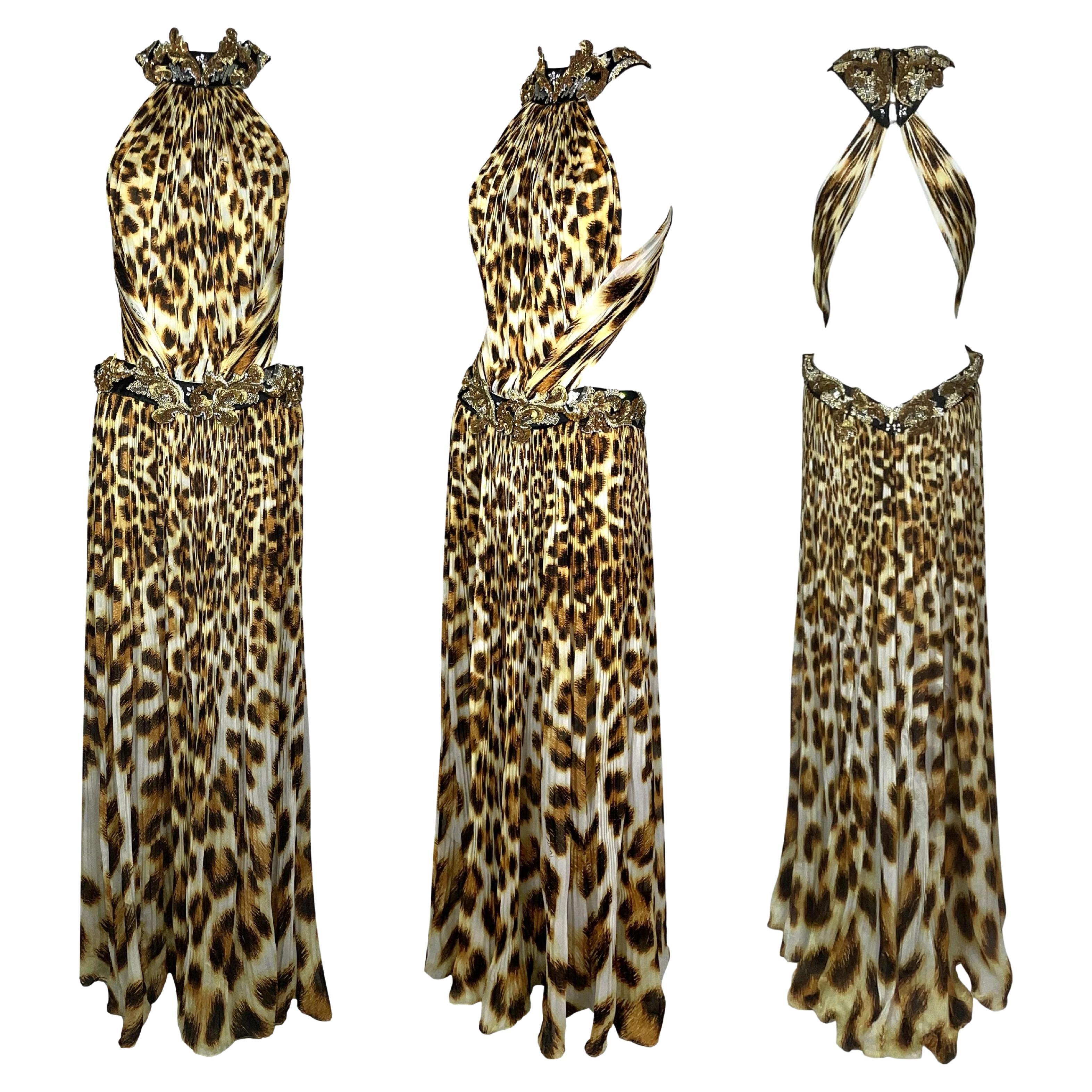 S/S 2007 Roberto Cavalli Runway Backless Embellished Silk Leopard Gown Dress