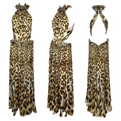 S/S 2007 Roberto Cavalli Runway Backless Embellished Silk Leopard Gown Dress