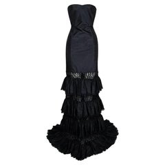 S/S 2007 Roberto Cavalli Runway Black Flamenco Strapless Corset Gown Dress