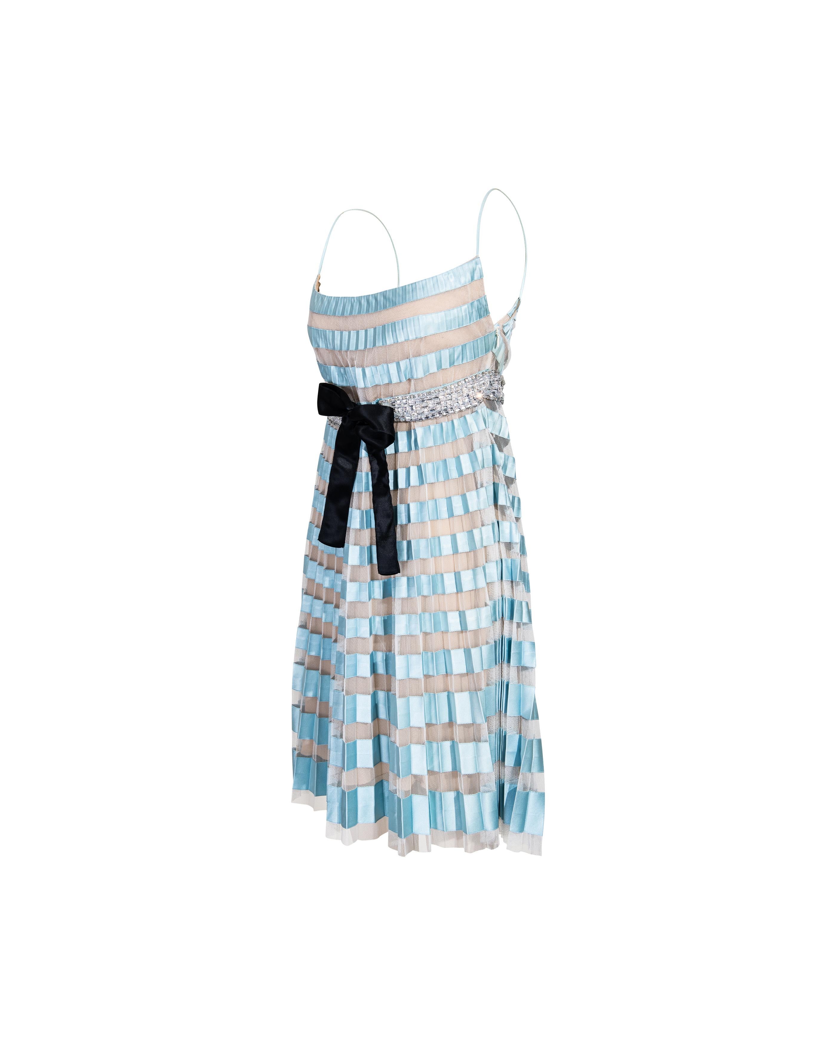 S/S 2007 Valentino Sky Blue Pleated Mini Dress In Good Condition For Sale In North Hollywood, CA