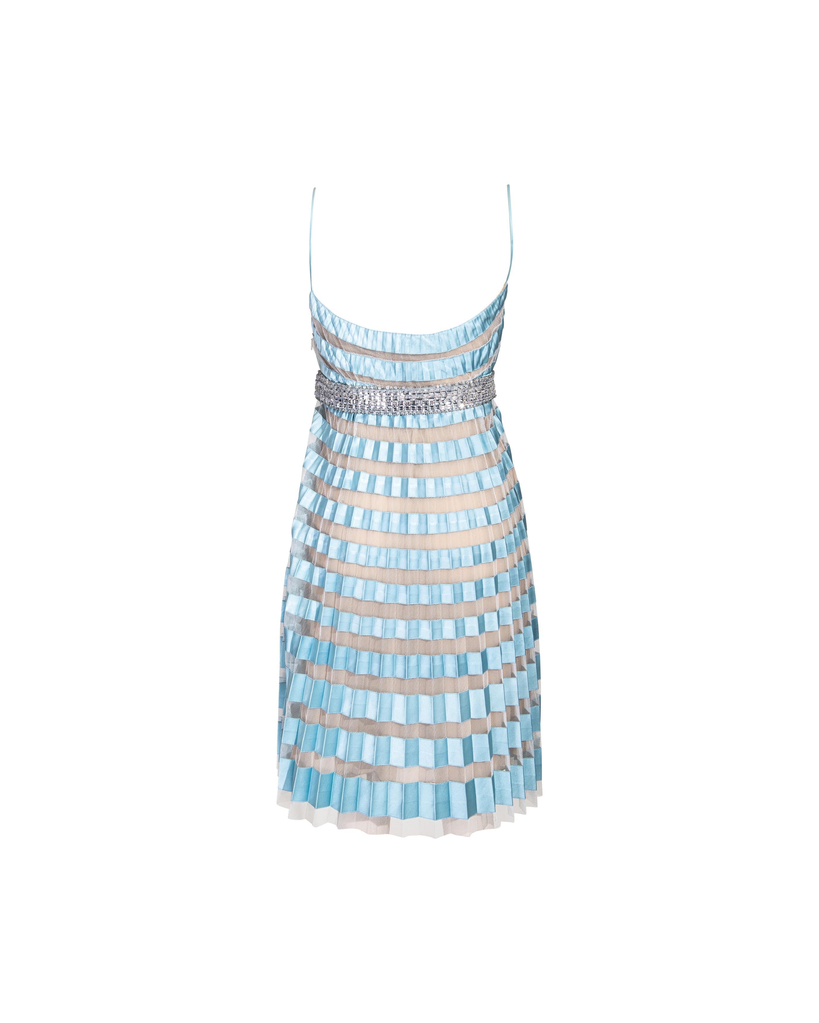 S/S 2007 Valentino - Mini robe plissée - Bleu ciel en vente 1