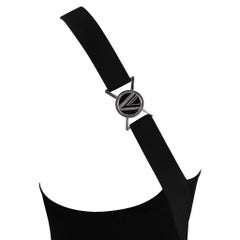 S/S 2007 Versace by Donatella Black Stretch 'V' Buckle Asymmetric Flare Dress