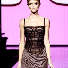 S/S 2007 Versace by Donatella Corset Boned Sheer Tulle Overlay Beige Bustier Top
