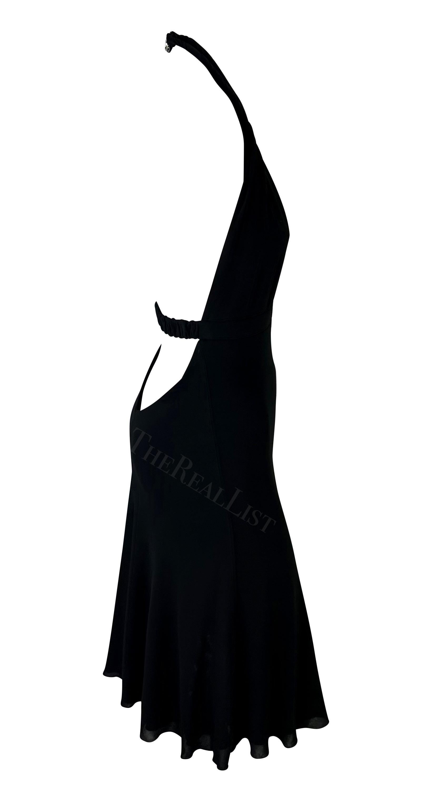 S/S 2007 Versace by Donatella Rhinestone Medusa Black Halter Flare Mini Dress For Sale 9
