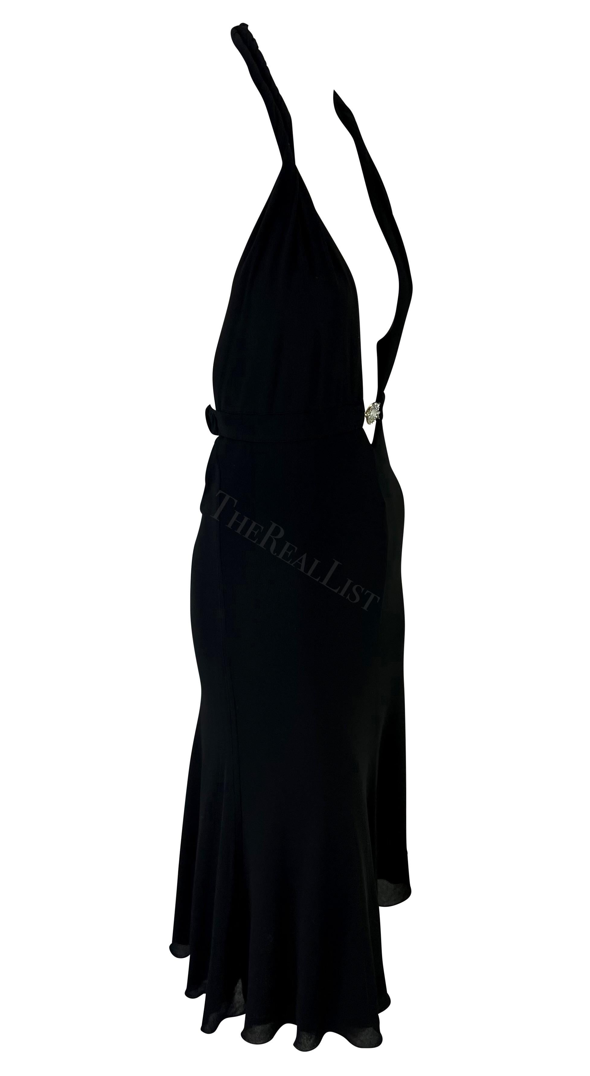S/S 2007 Versace by Donatella Rhinestone Medusa Black Halter Flare Mini Dress For Sale 10
