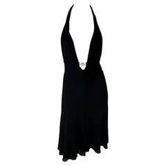 Versace by Donatella - Robe courte évasée noire à strass et dos nu Medusa, printemps-été 2007