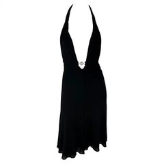 Versace by Donatella - Robe courte évasée noire à strass et dos nu Medusa, printemps-été 2007