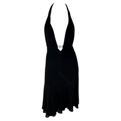 S/S 2007 Versace by Donatella Rhinestone Medusa Black Halter Flare Mini Dress