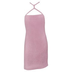 S/S 2007 Versace by Donatella Runway Pink Tweed Medusa Buckle Halter Mod Dress