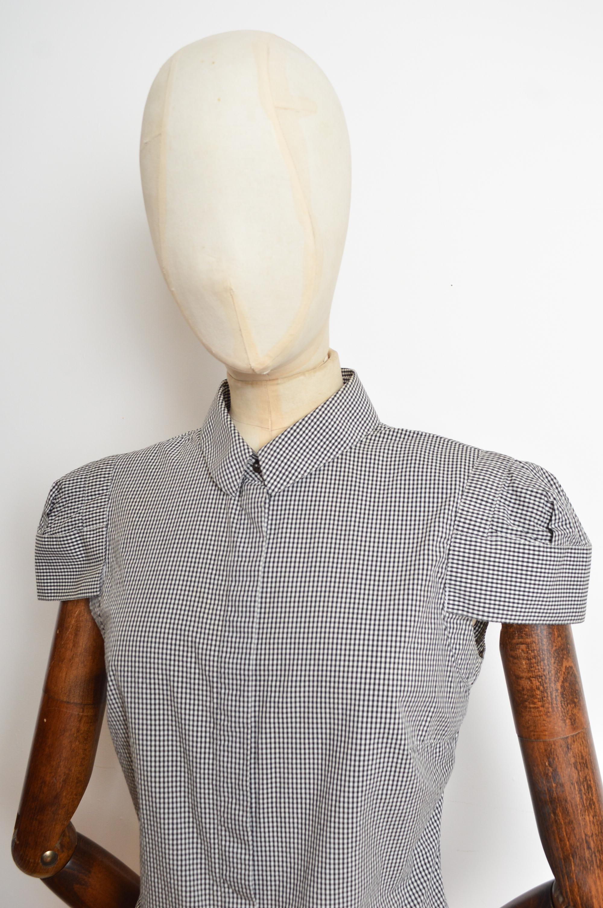 S/S 2008 Alexander McQueen Camisa de manga corta a cuadros de cuadros gingham Gris en venta