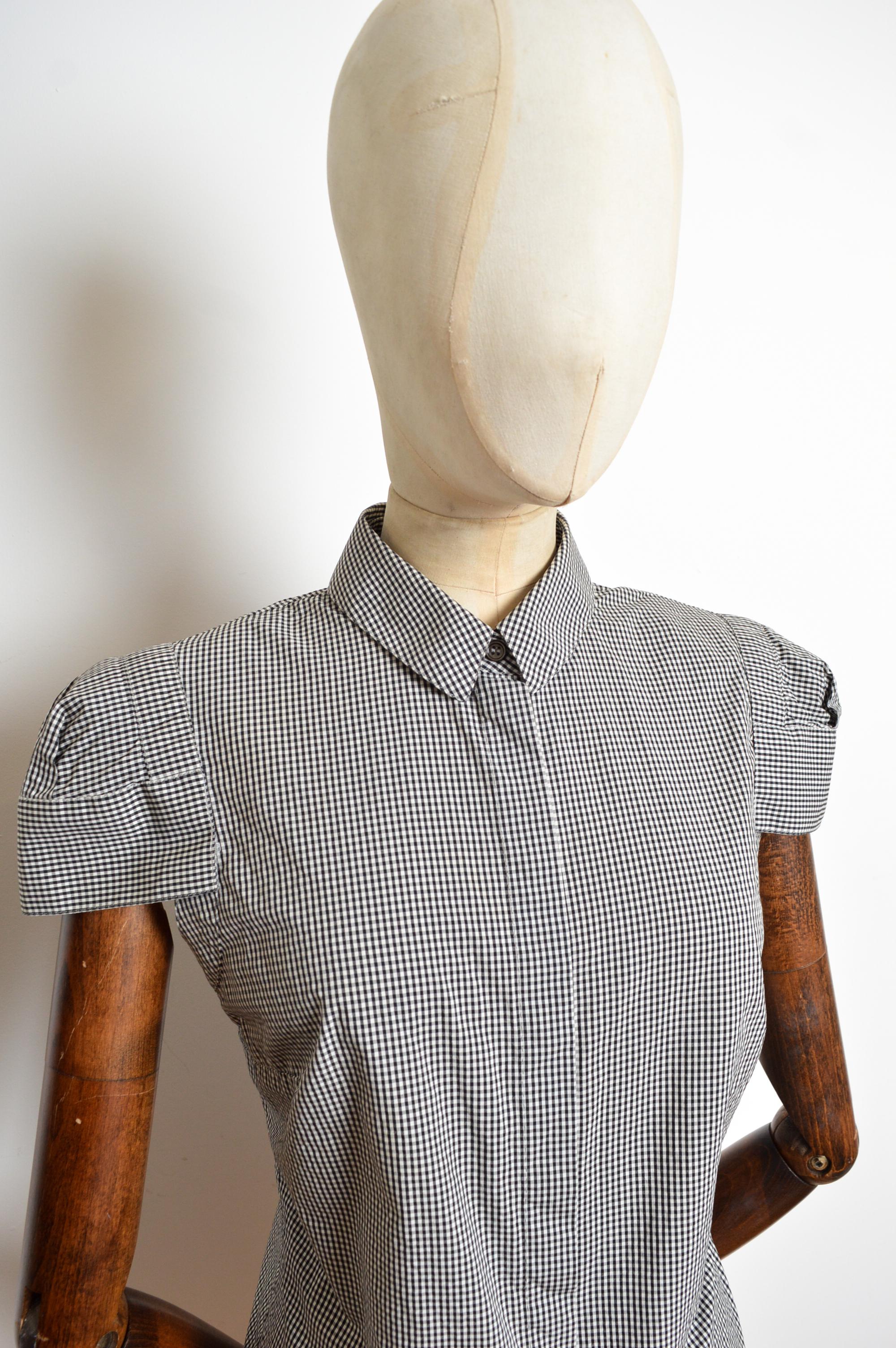 De las mujeres S/S 2008 Alexander McQueen Camisa de manga corta a cuadros de cuadros gingham en venta