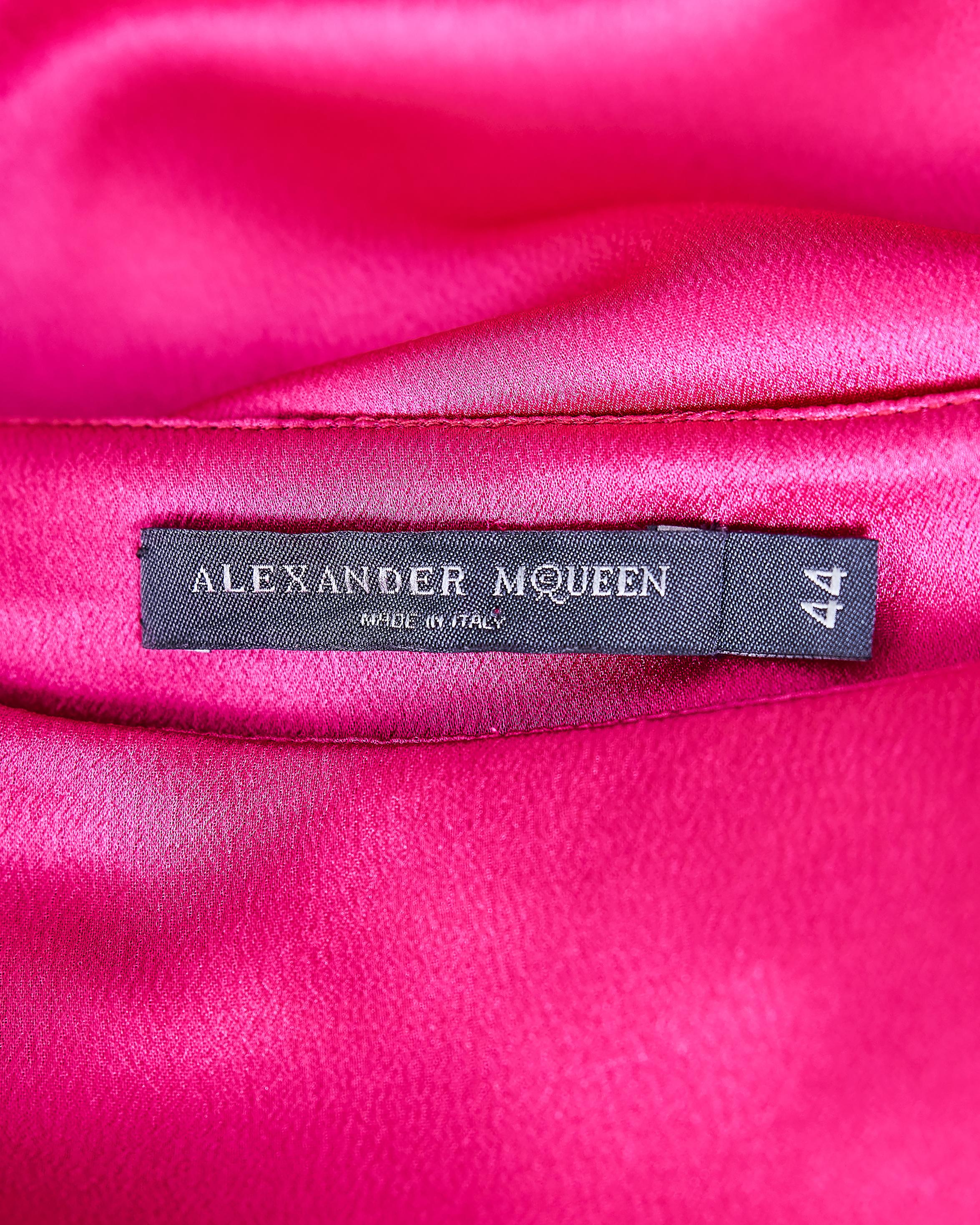 Women's S/S 2008 Alexander McQueen Hot Pink Silk Charmeuse Asymmetrical Midi Dress