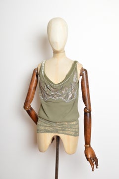 S/S 2008 Christian Dior John Galliano Khaki Green Embellished Draped Blouse Top