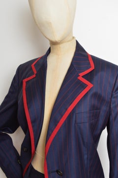 S/S 2008 Christian Dior John Galliano Navy Blue Pin Striped Tailored Pant Suit