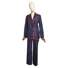 S/S 2008 Christian Dior John Galliano for Navy Blue Pin Striped Tailored Pant Suit (tailleur pantalon à pinces)