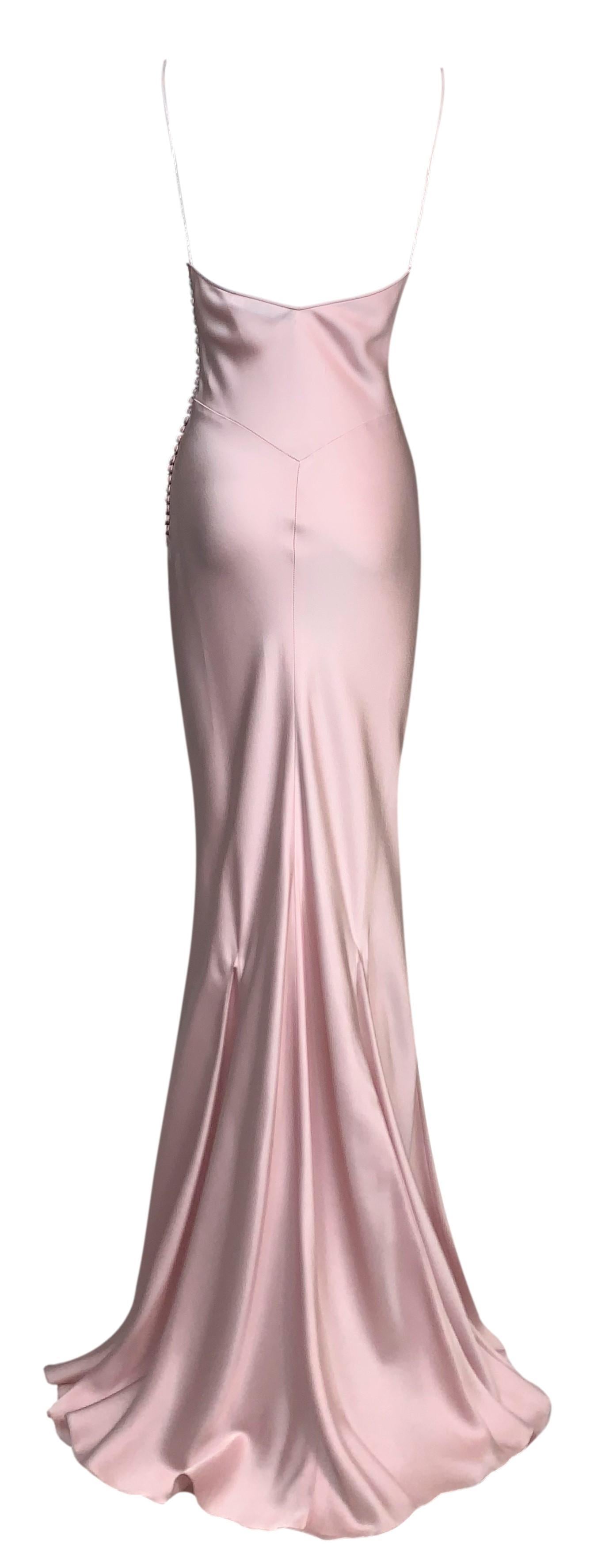 S/S 2008 Christian Dior John Galliano Laufsteg Pastellrosa Satin Langes Kleid Kleid (Beige)