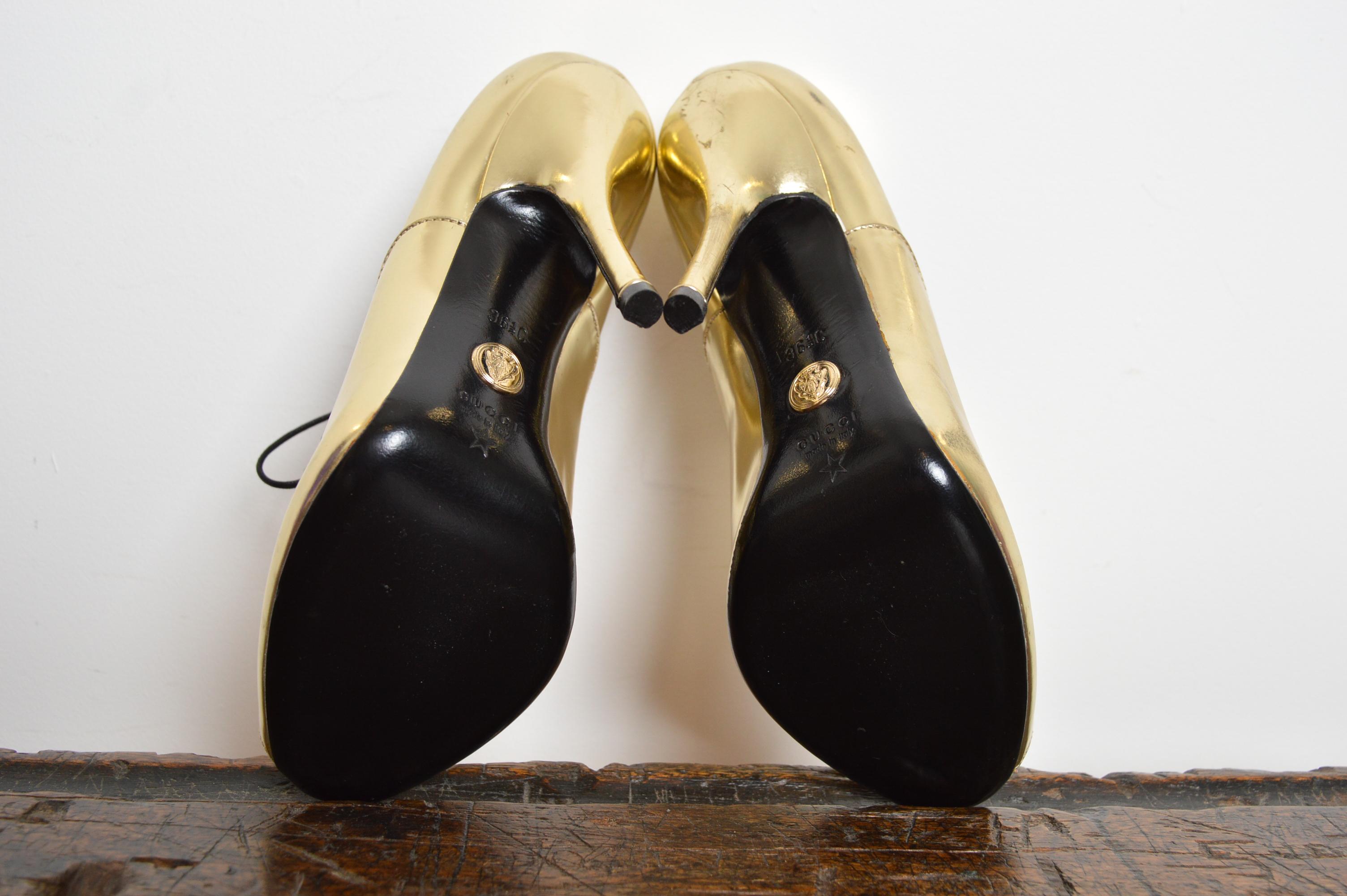 S/S 2008 GUCCI Pale Gold Peep Toe Leather Stiletto lace Up High Heels in vendita 11