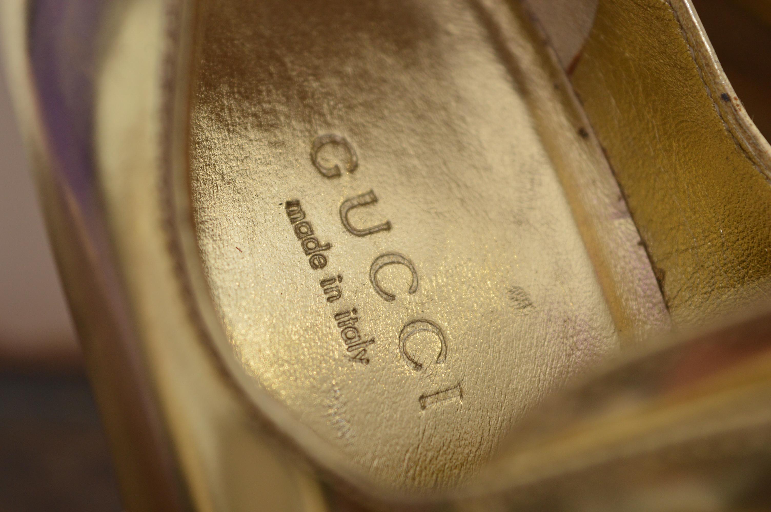 S/S 2008 GUCCI Pale Gold Peep Toe Leather Stiletto lace Up High Heels in vendita 2