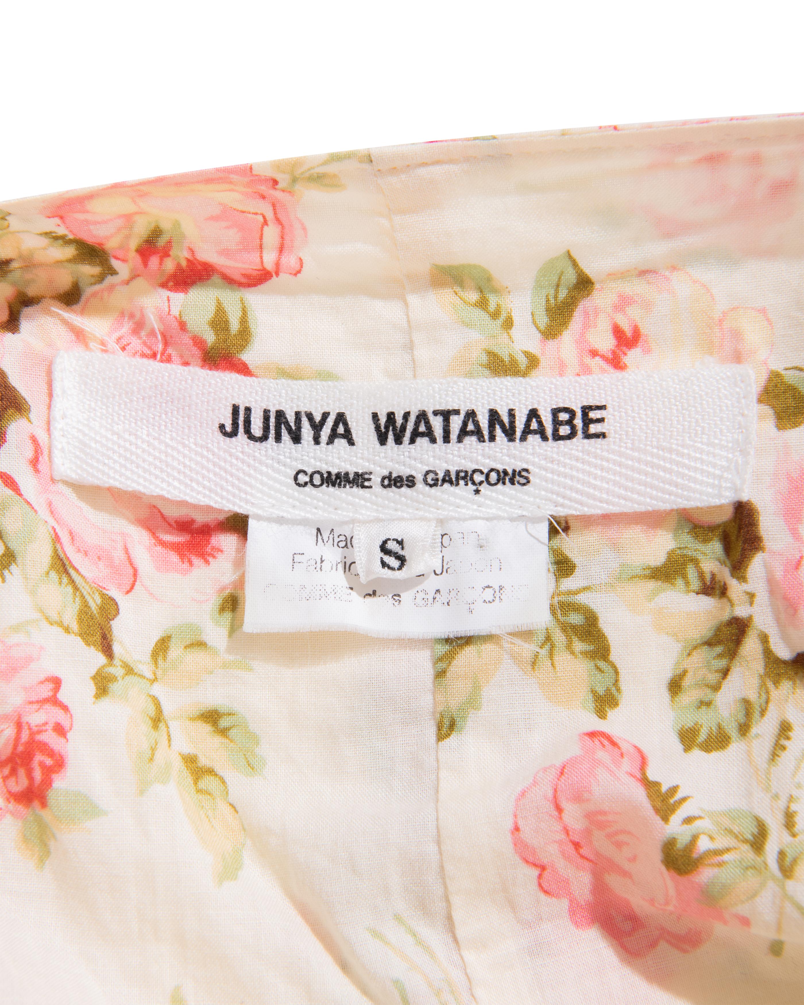 F/S 2008 Junya Watanabe Ecrufarbenes Baumwollkleid mit rosa Blumenmuster im Angebot 6