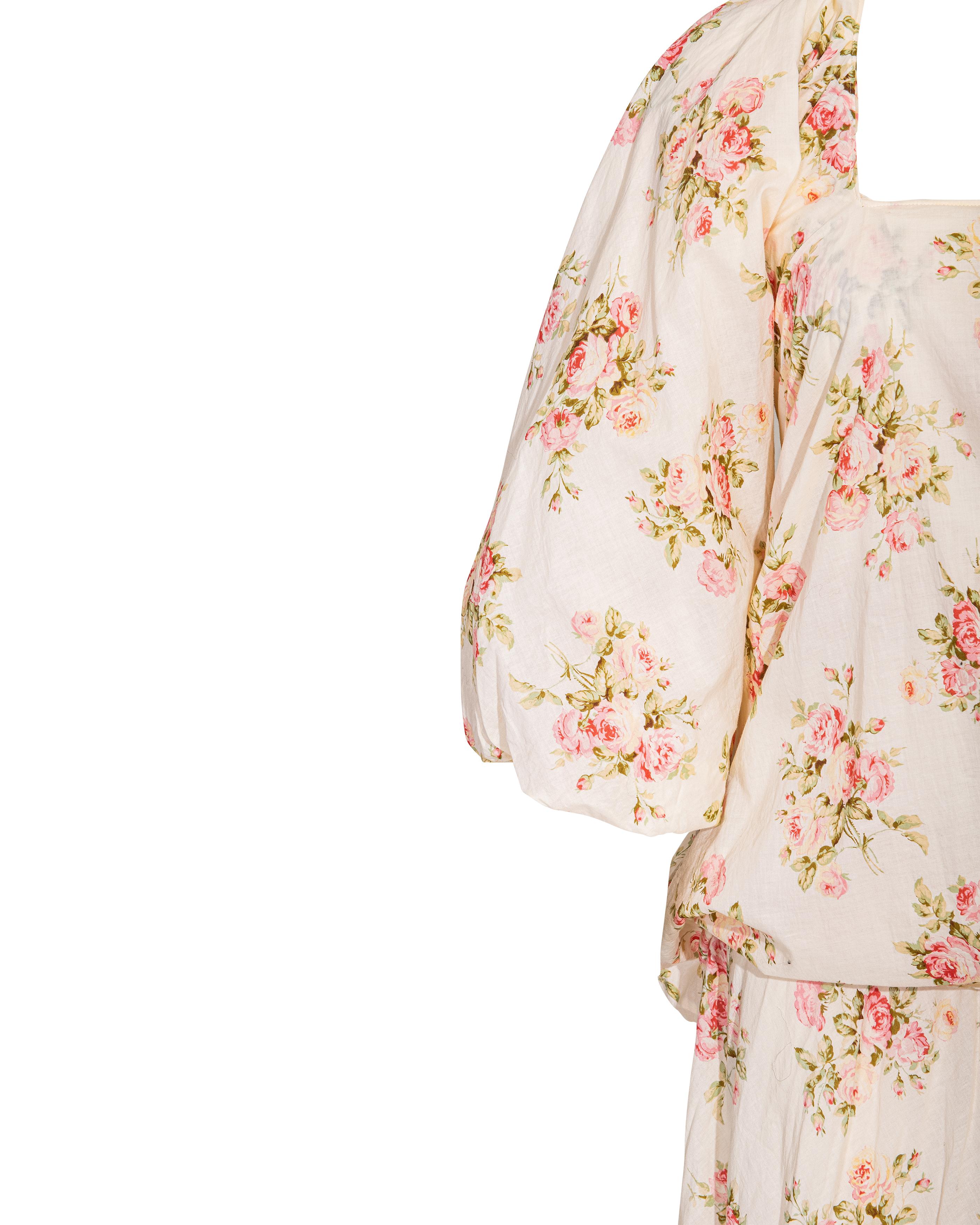 S/S 2008 Junya Watanabe Ecru Cotton Dress with Pink Floral Pattern For Sale 3