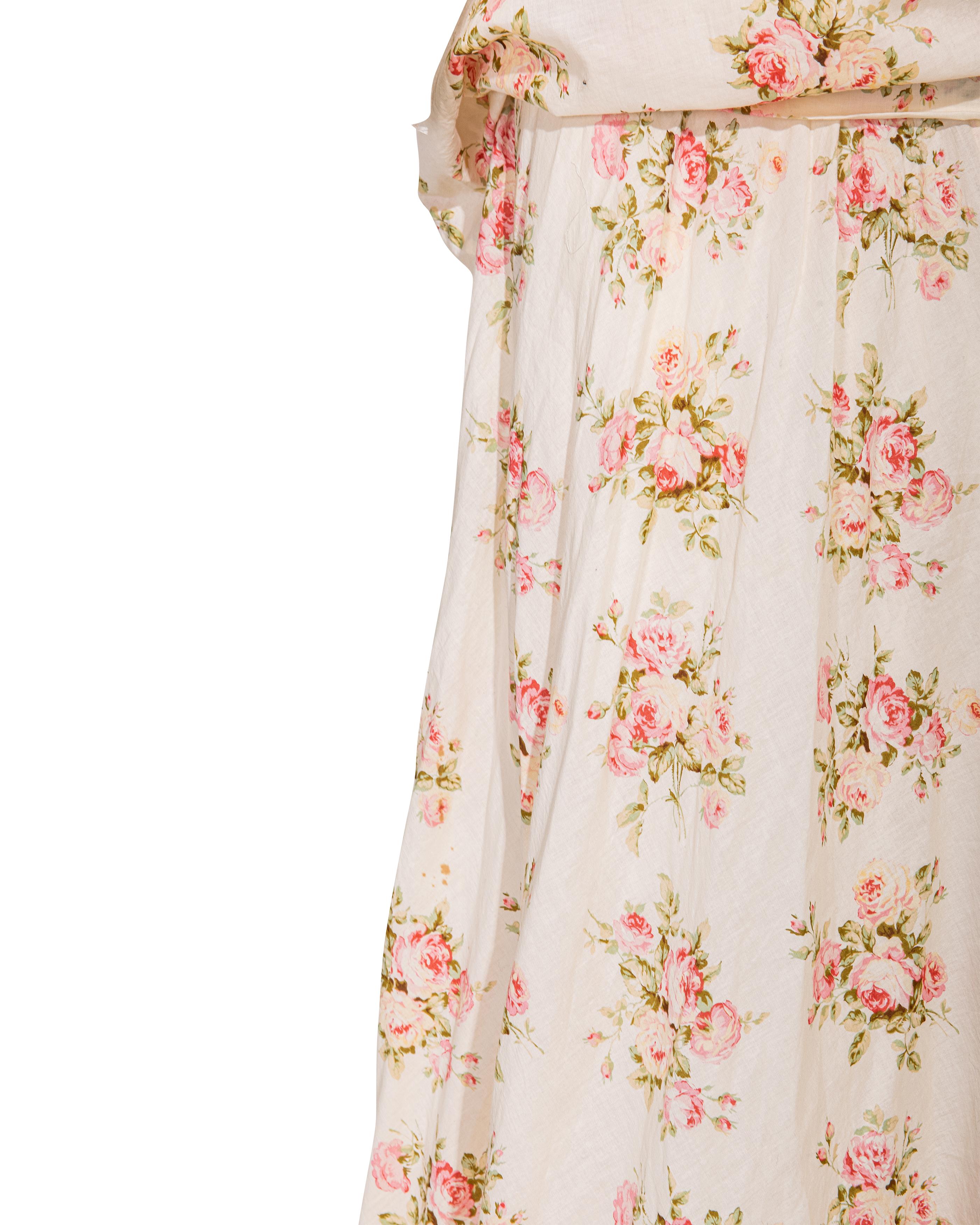 S/S 2008 Junya Watanabe Ecru Cotton Dress with Pink Floral Pattern For Sale 4