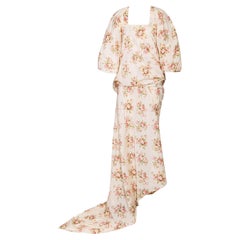 Vintage S/S 2008 Junya Watanabe Ecru Cotton Dress with Pink Floral Pattern