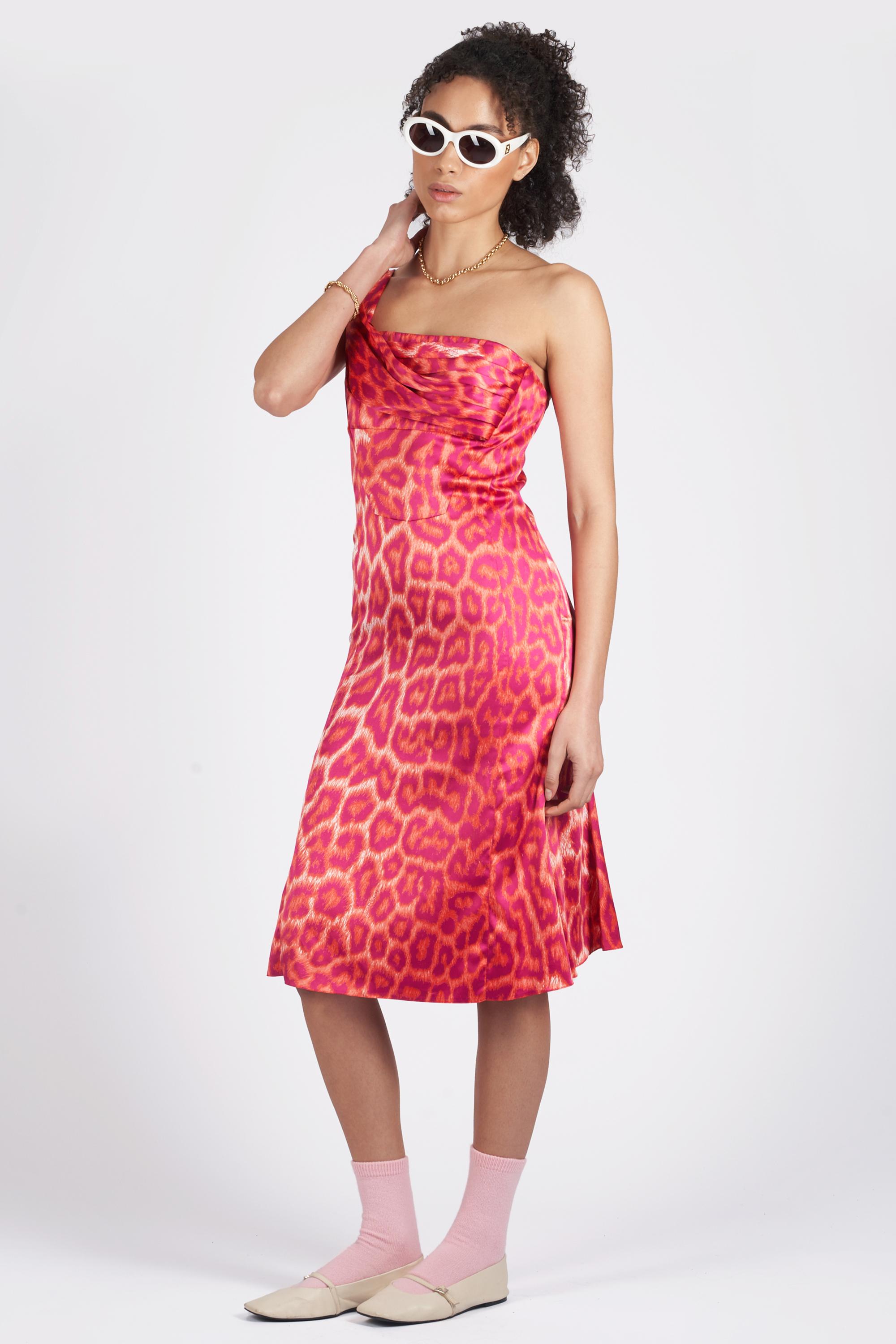 Pink Just Cavalli S/S 2008 Leopard Print One Shoulder Dress For Sale