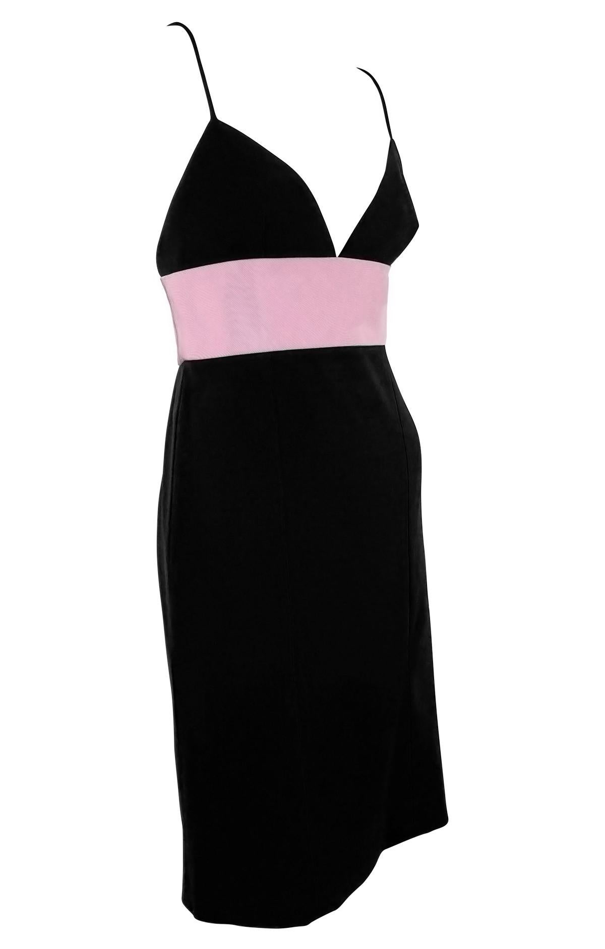 S/S 2008 Ralph Lauren Runway Baby Pink Black Silk Sleeveless Slip Mini Dress In Excellent Condition In West Hollywood, CA
