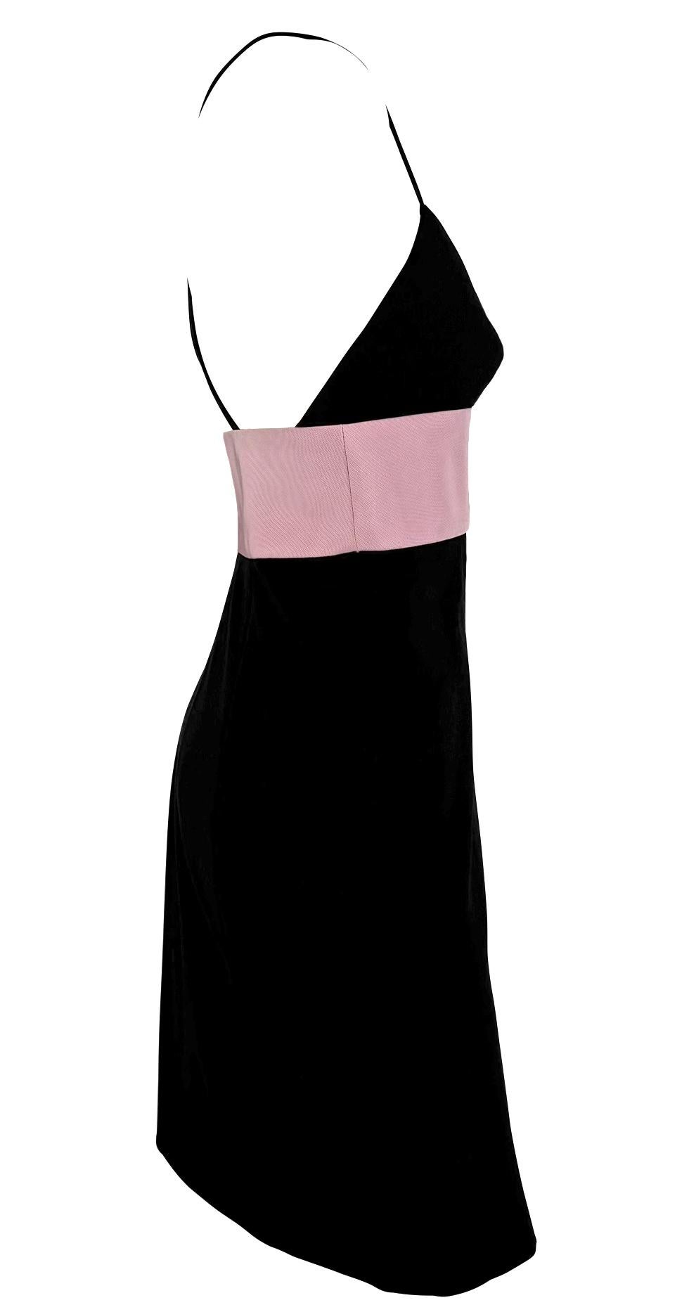 Women's S/S 2008 Ralph Lauren Runway Baby Pink Black Silk Sleeveless Slip Mini Dress
