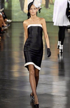 S/S 2008 Ralph Lauren Runway Black Silk Taffeta White Trim Strapless Dress US6