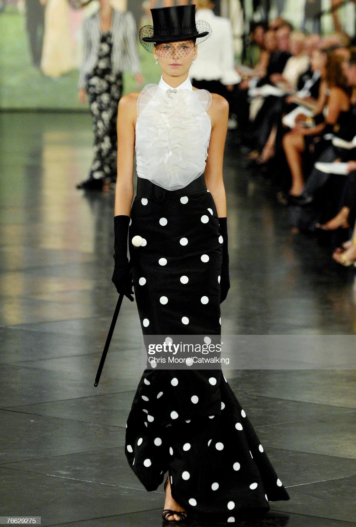 S/S 2008 Ralph Lauren Runway 40th Collection Black White Polka Dot Flare Skirt In Excellent Condition In West Hollywood, CA