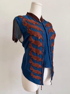 S/S 2008 Silk Military Fringe Embroidered Top