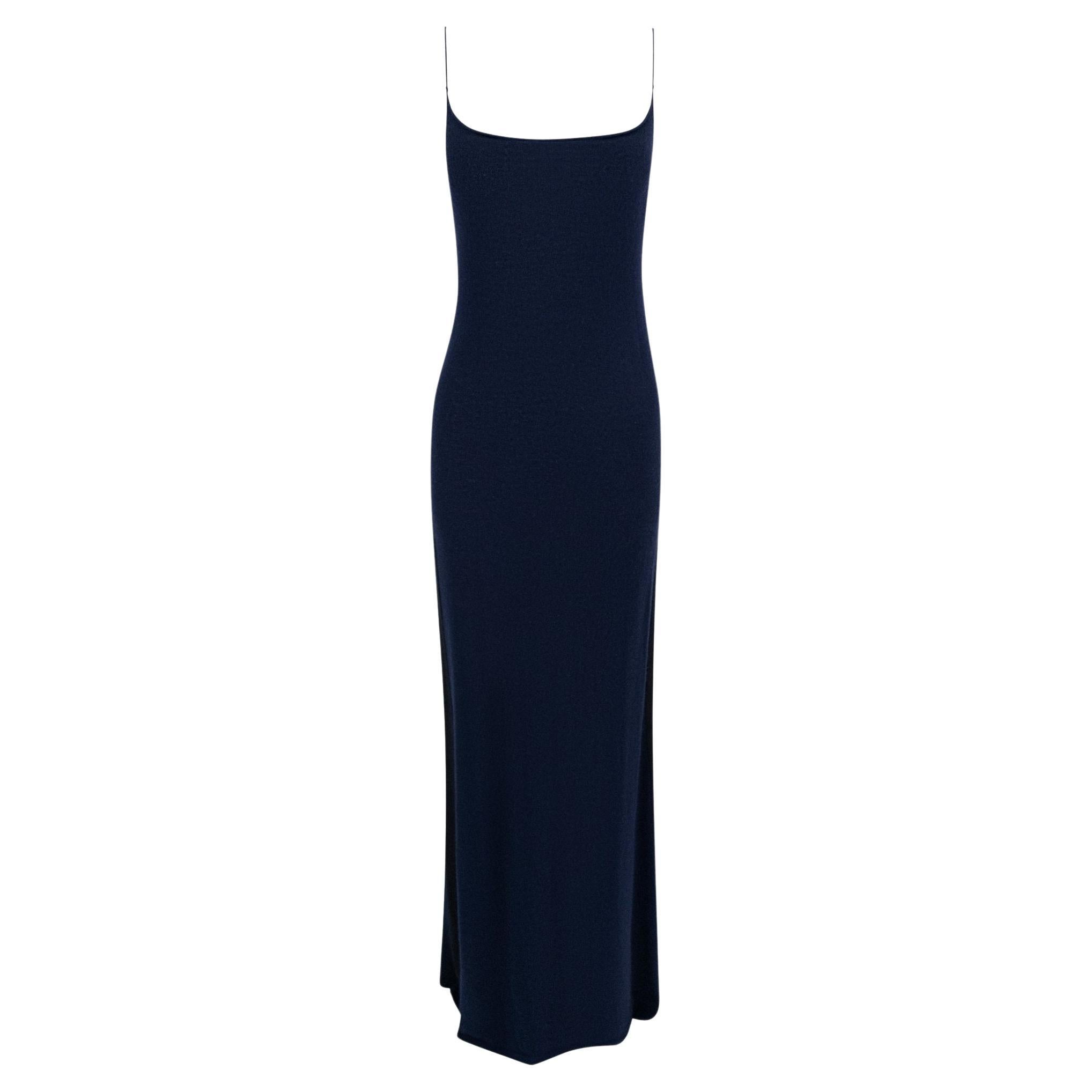 S/S 2009 Chanel by Karl Lagerfeld Navy & Black Cashmere Maxi Slip Dress FR40