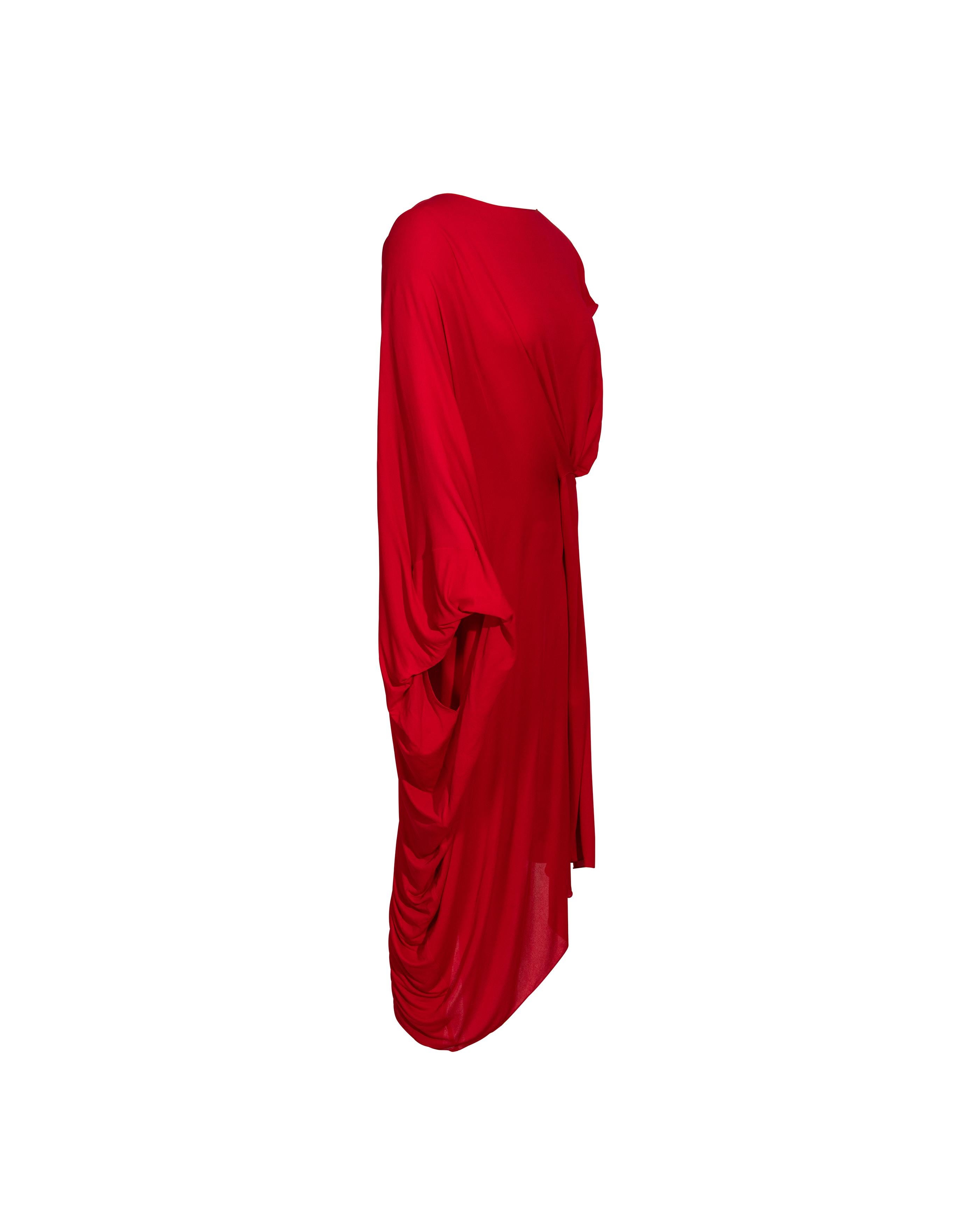 S/S 2009 Maison Martin Margiela Red Jersey Asymmetrical Drape Dress In Good Condition For Sale In North Hollywood, CA