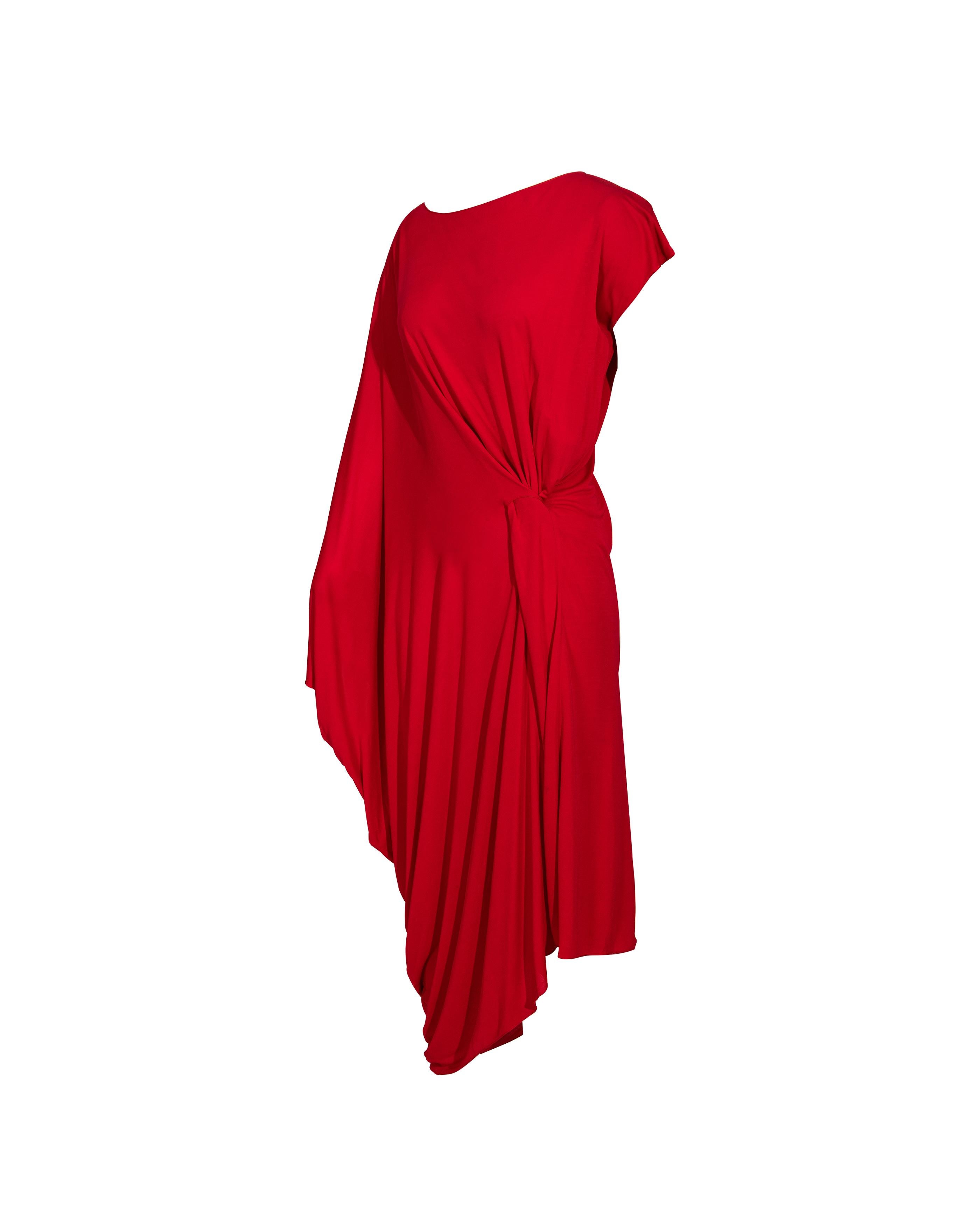 S/S 2009 Maison Martin Margiela Red Jersey Asymmetrical Drape Dress For Sale 1