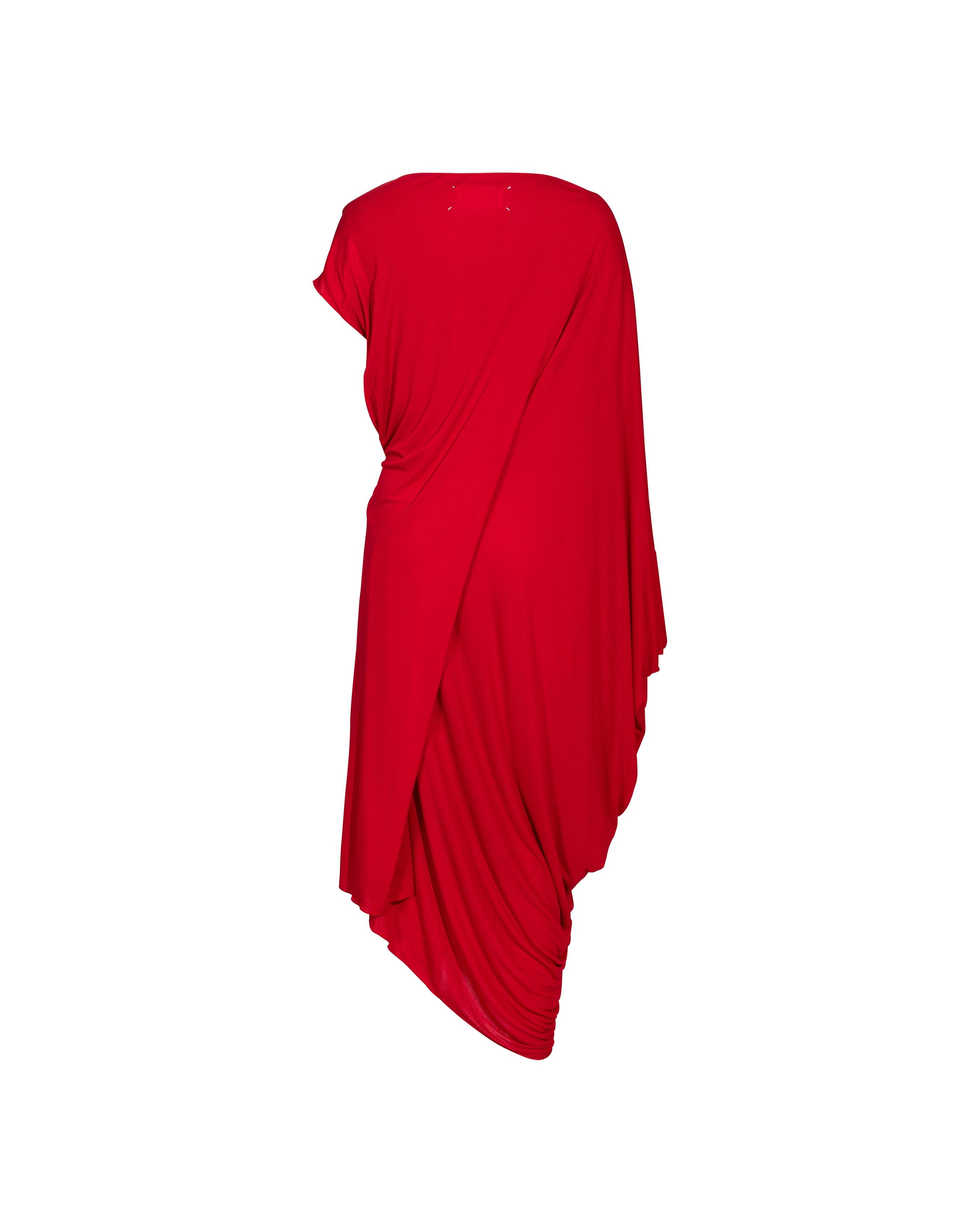 S/S 2009 Maison Martin Margiela Red Jersey Asymmetrical Drape Dress For Sale 2