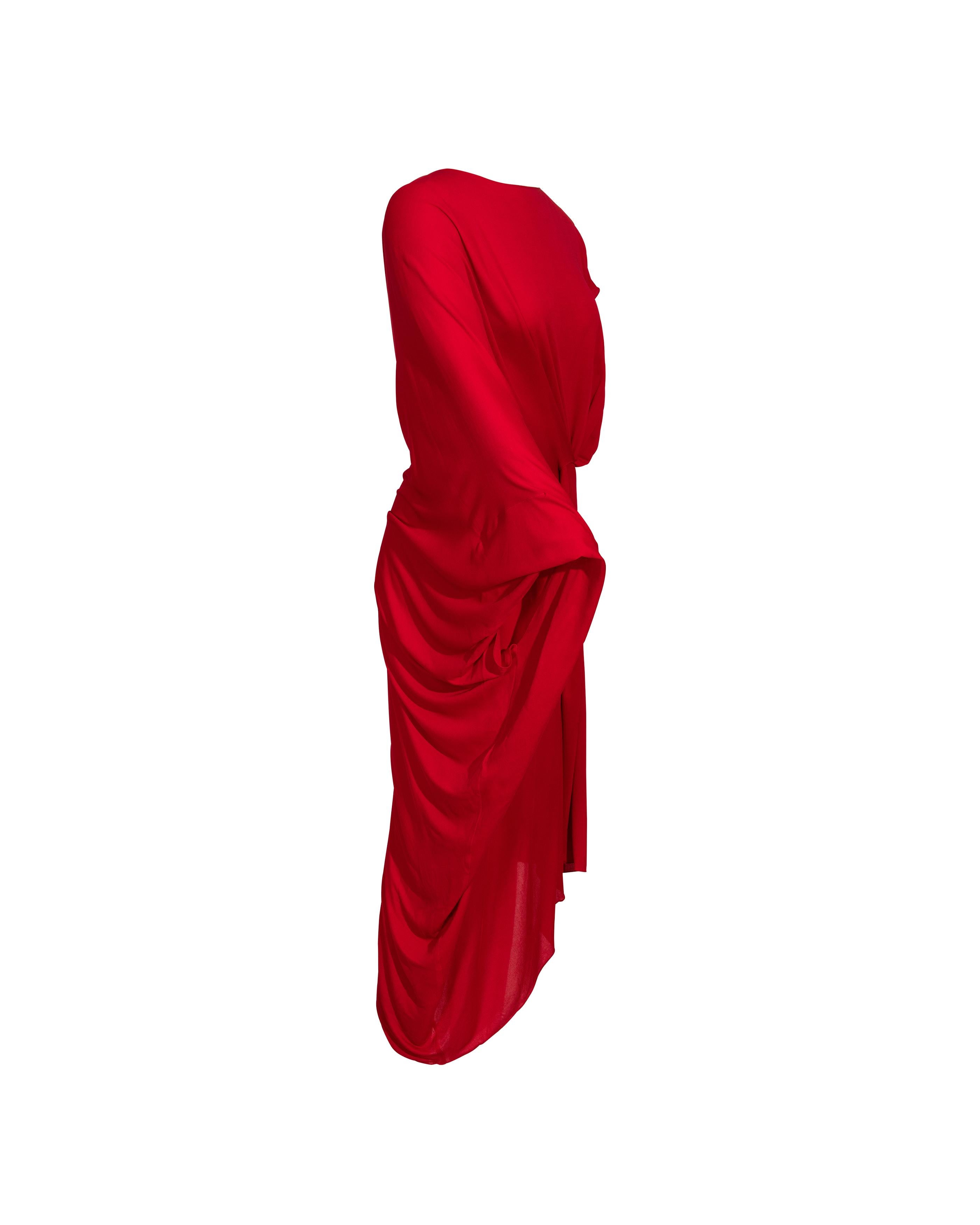 S/S 2009 Maison Martin Margiela Red Jersey Asymmetrical Drape Dress For Sale 3