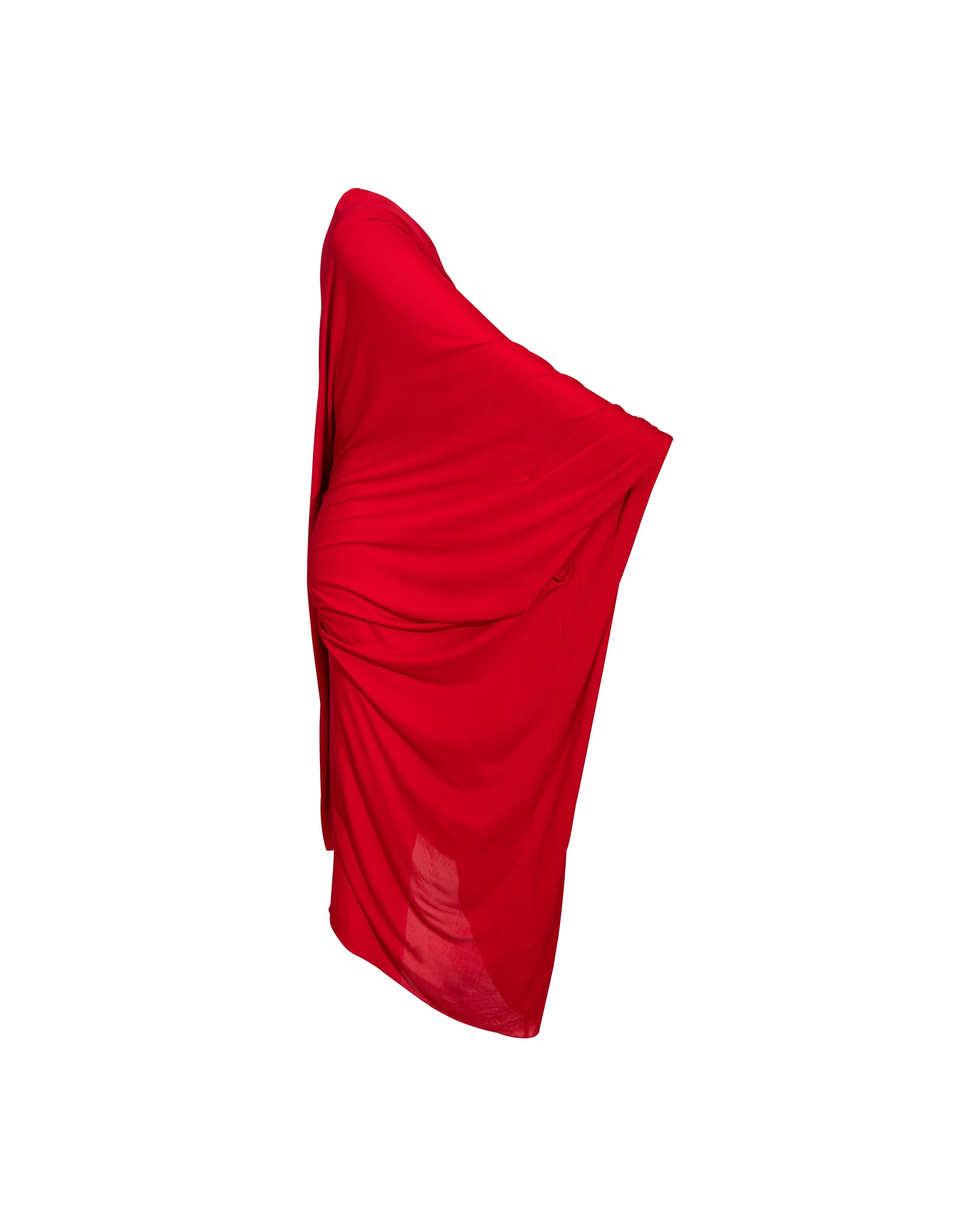 S/S 2009 Maison Martin Margiela Red Jersey Asymmetrical Drape Dress For Sale 4