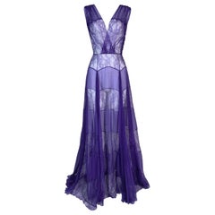 S/S 2010 Christian Dior John Galliano Runway Sheer Purple Silk Lace Gown Dress