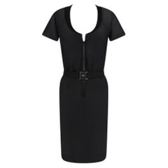 S/S 2010 Gucci Black Bodycon Buckle Belted Short Sleeve Dress L