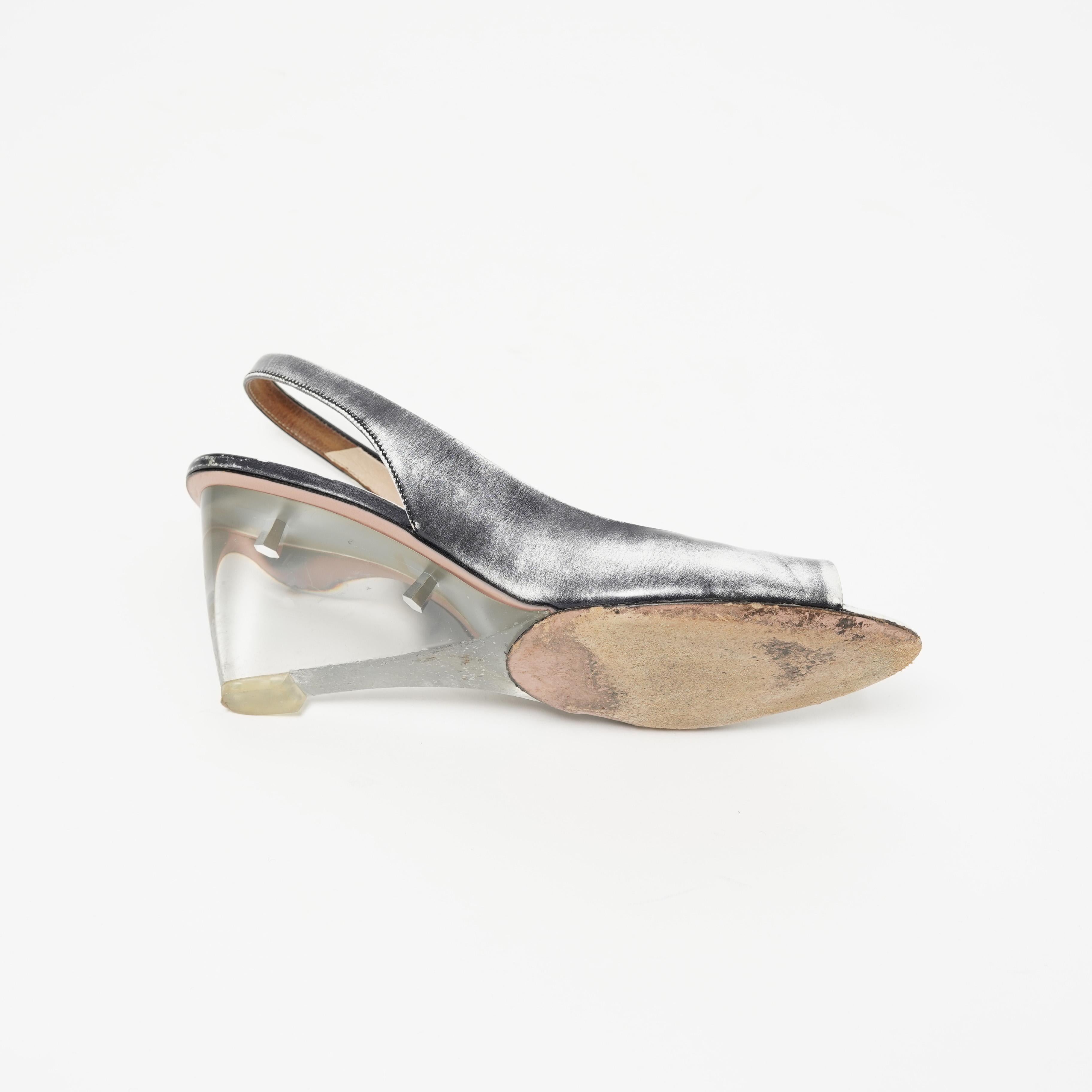 Women's S/S 2010 Prada distressed leather effect slingback wedge sandals For Sale