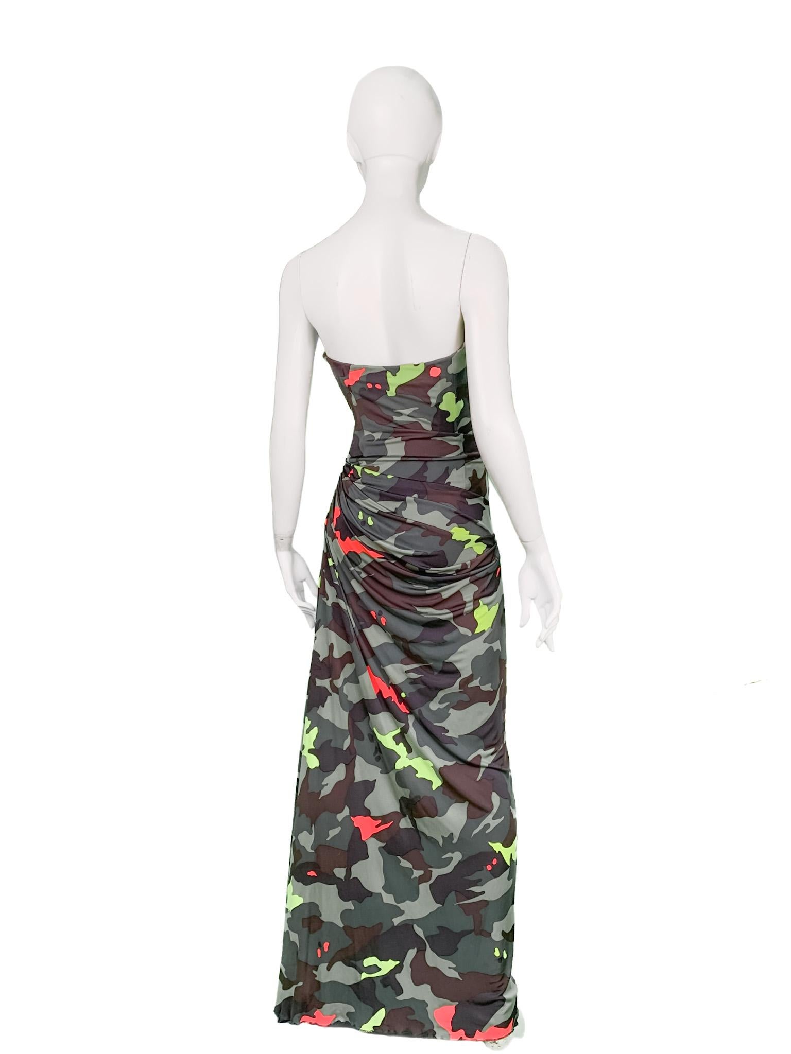 S/S 2010 Runway Blumarine Y2K Corseted Crystal Embellished Printed Bustier Dress In Excellent Condition In TARRAGONA, ES